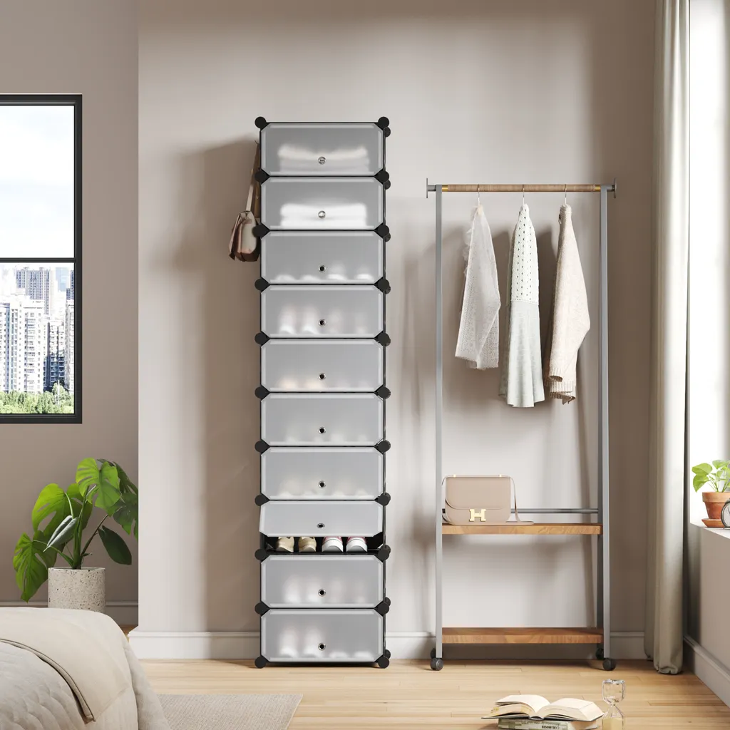 Rangement Chaussures DIY Noir - Lot de 10 Boîtes Modulables et Solides