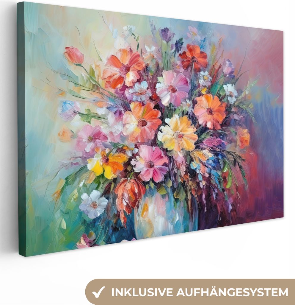 OneMillionCanvasses - Leinwandbilder - 140x90 cm, Blumen - Kunst - Malerei - Frühling - Blumenstrauß, Wandbilder Kunstdruck Wanddekoration - Fo...