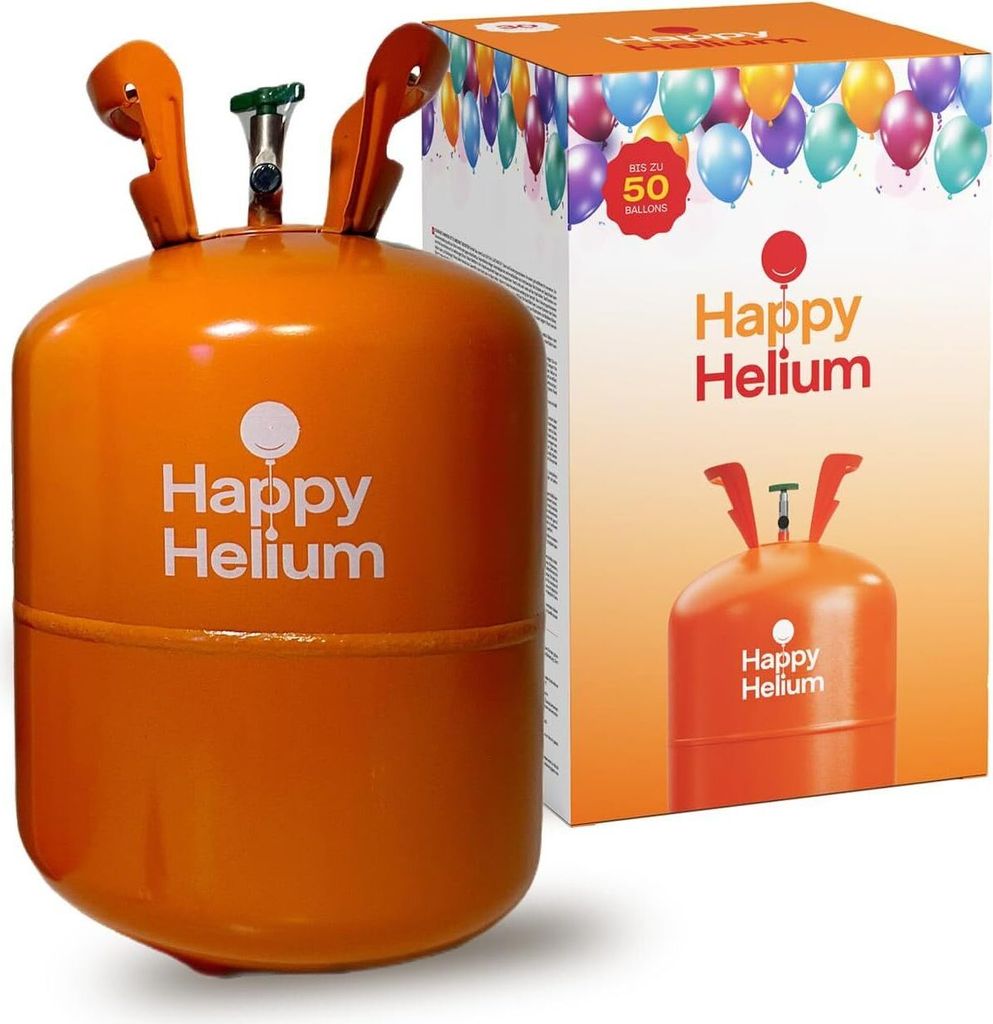 Happy Helium Ballongas für 50 Luftballons + Füllventil | Einweg Heliumflasche