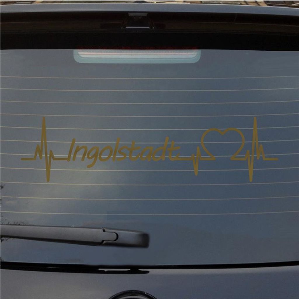 Heckscheibenaufkleber Ingolstadt Herzschlag Puls Stadt Liebe 55x20 cm Gold Auto Aufkleber Sticker