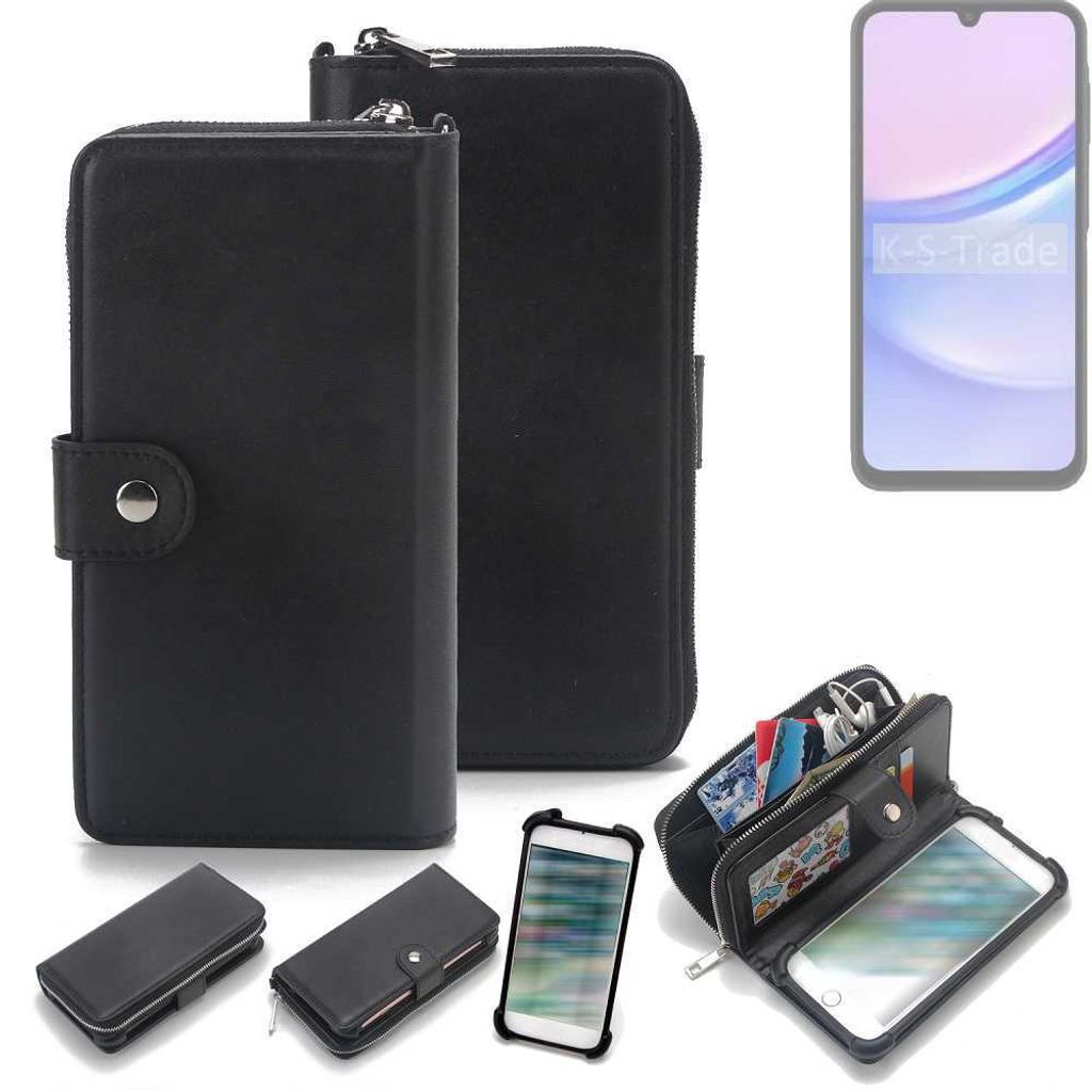 K-S-Trade 2in1 Handyhülle Schutzhülle kompatibel mit Samsung Galaxy A15 LTE & Portemonnee Cover Handy Hülle Case Etui Geldbörse Wallet Bookstyle