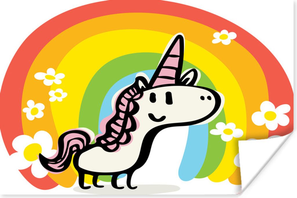 MuchoWow Poster Eine Illustration eines Einhorns mit einem Regenbogen - Mädchen - Kinder - Kind 160x120 cm - Foto Plakat
