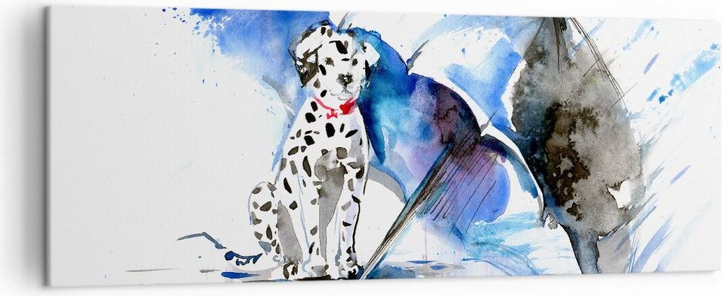 Bild auf Leinwand - Leinwandbild - Hund Regenschirm Regen Wetter - 140x50cm - Wand Bild - Wanddeko - Leinwanddruck - Bilder - Kunstdruck - Wanddeko...