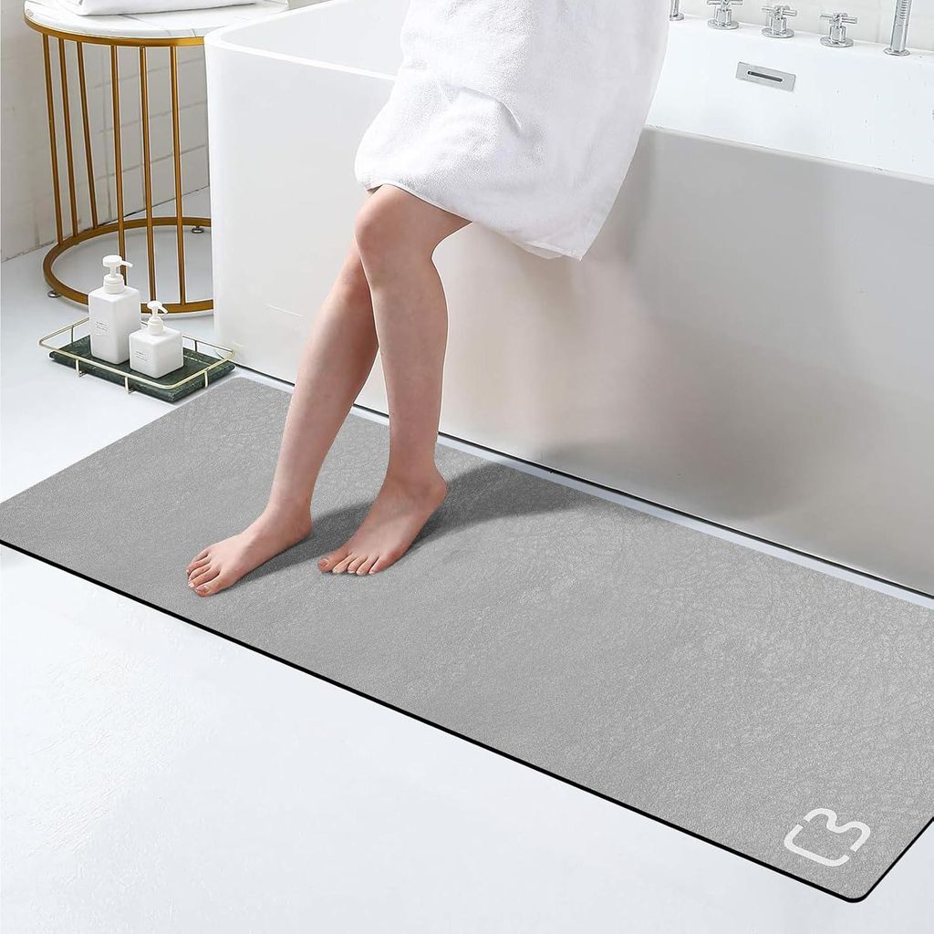 Langer Badezimmerteppich aus Kieselgur, 40 x 120 cm, rutschfeste Gummirückseite – Grau