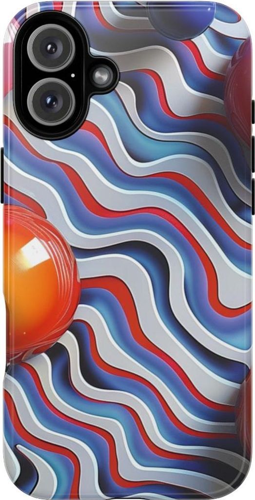 Bunte Wellenlinien mit glänzenden Kugeln – Hülle Kompatibel mit iPhone 16 Plus