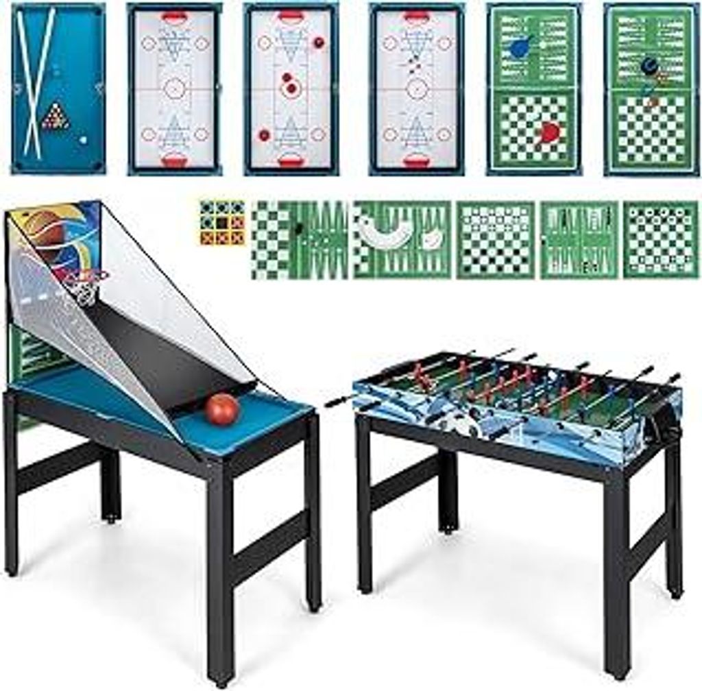 COSTWAY 14 in 1 Spieltisch Set, Tischspiel multifunktional mit Tischfußball Hockey, Billard, Tischtennis, Bowling, Shuffleboard, Schach, Dame & Ba...