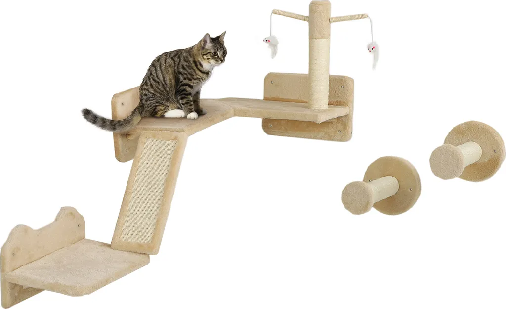 Parcours Mural de Jeu pour Chat d'Appartement avec Griffoir et Plateformes