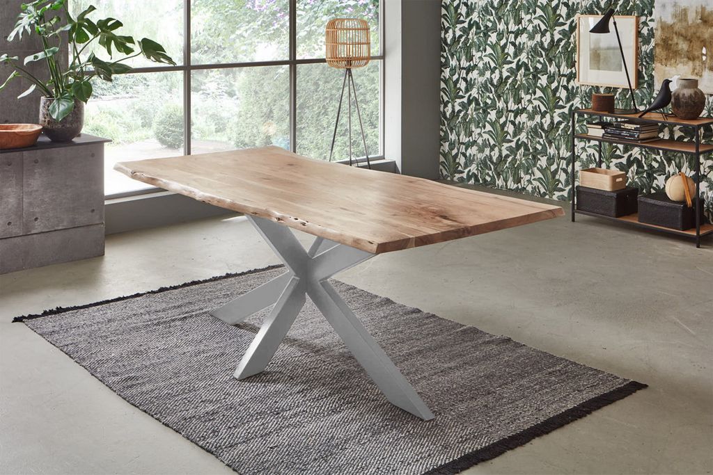 Esstisch Baumkante Akazie Natur 180 x 90 cm silber TABEA