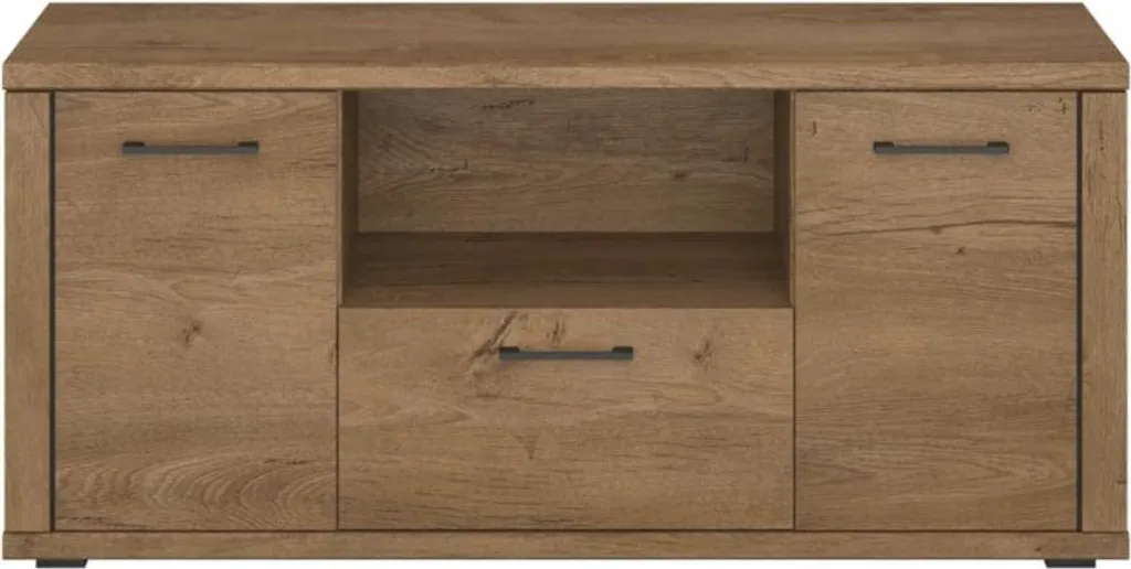 Meuble TV Cordan - Cabinet RTV Design Industriel Noir et Chêne Doré
