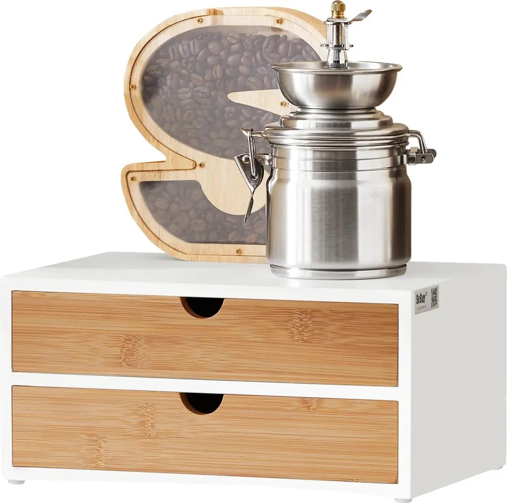 Organisateur de capsules café en MDF blanc et bambou design élégant