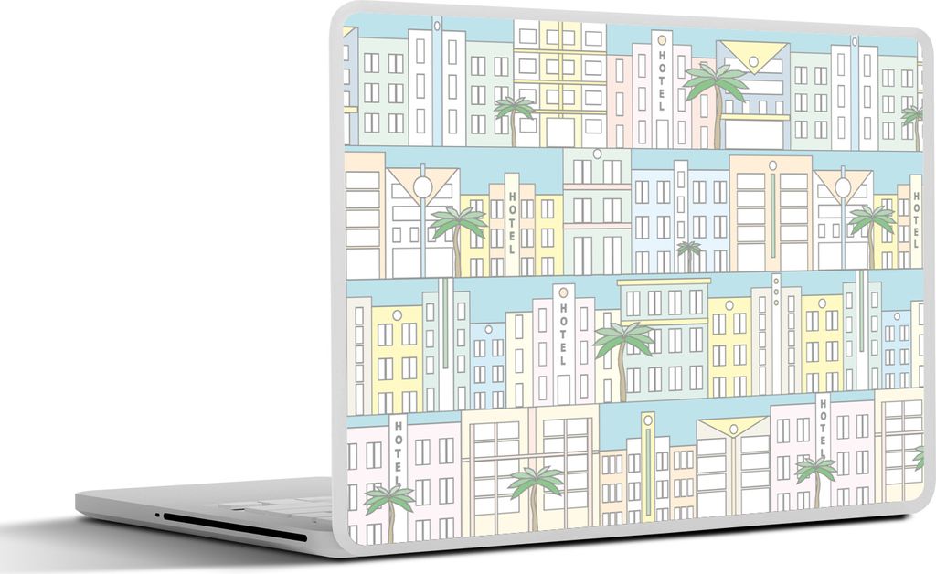MuchoWow Laptop Aufkleber Sticker Cover Miami - Skyline - Muster - USA 32.5x23.5 cm - Sticker für Laptop - Selbstklebend