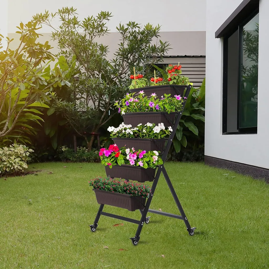 Potager vertical à 5 bacs pour balcon et terrasse, modèle Taille M - 2