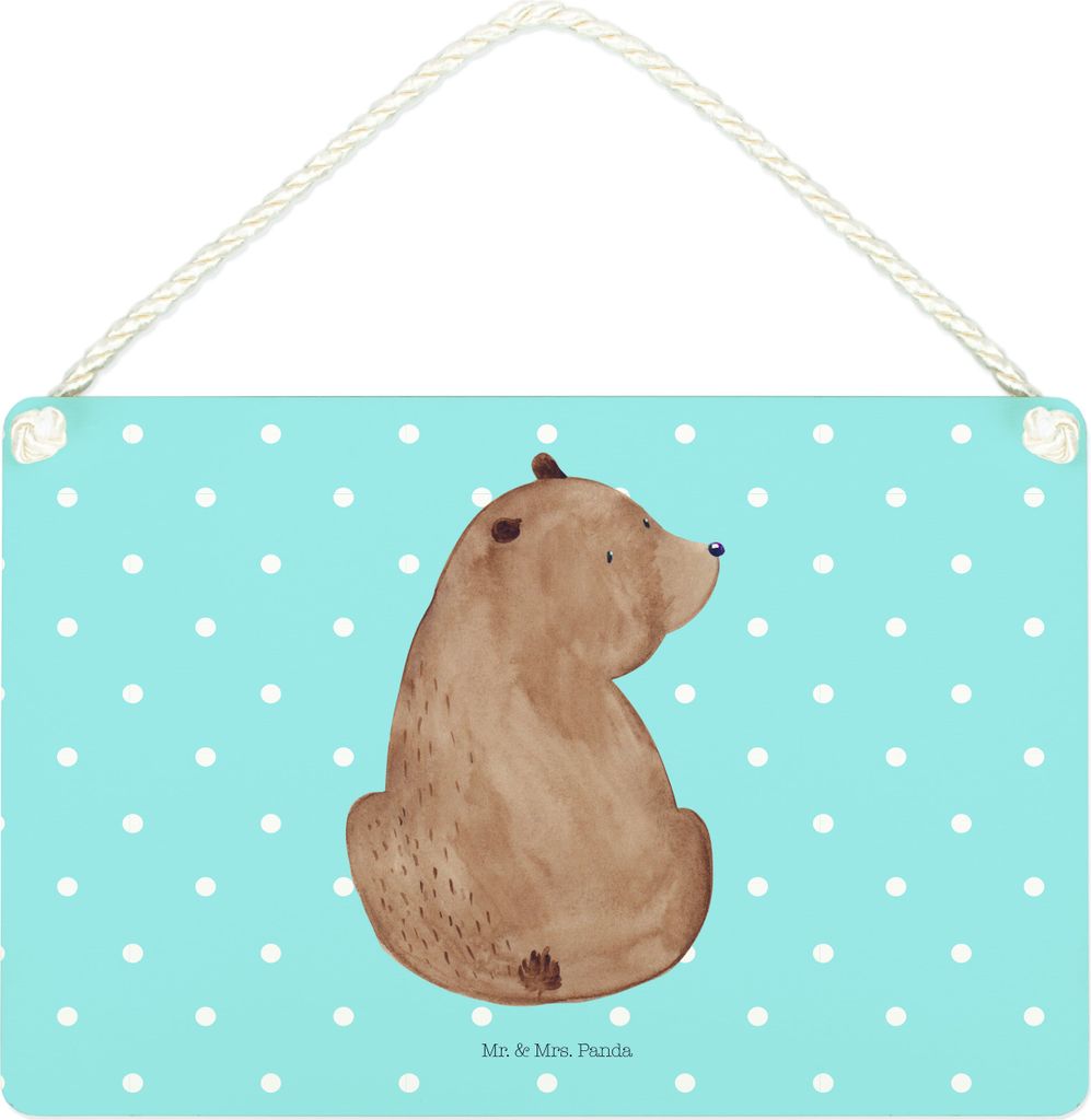 Mr. & Mrs. Panda Schild Bär Schulterblick DIN A4 - Blau Pastell - Geschenk, Weltansicht, Motivation, hängeschild, Holzschild, Deko, Bären, holzb...