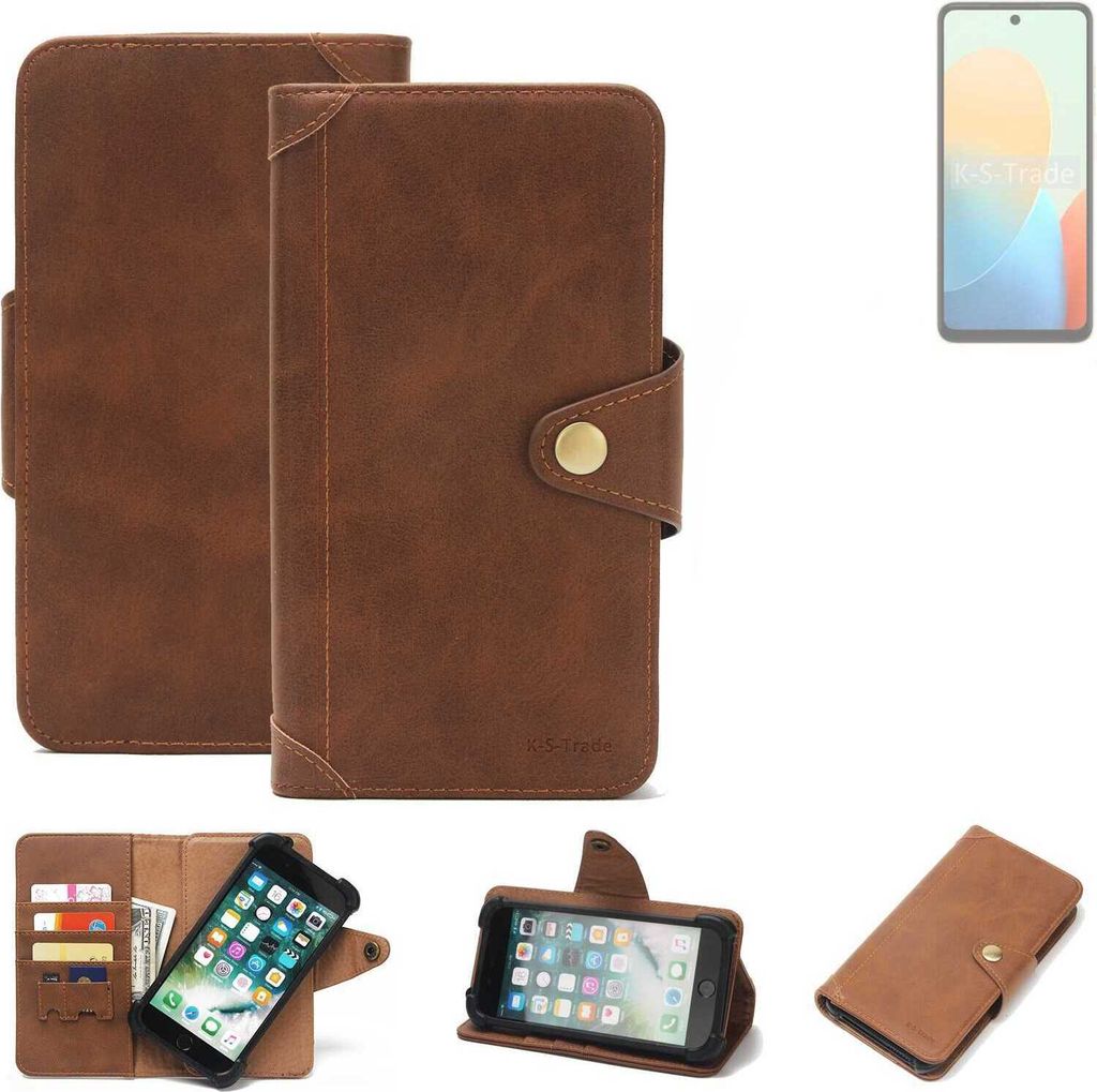 K-S-Trade Handyhülle kompatibel mit Tecno Pop 8 Schutz Hülle Walletcase Bookstyle Tasche Case Handytasche Wallet Flipcase Cover PolyurethanBraun ...