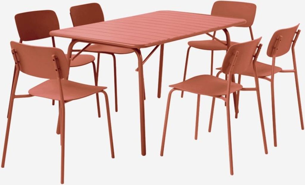 sweeek - Klappbarer Gartentisch aus Stahl + 6 Stühle - Terrakotta