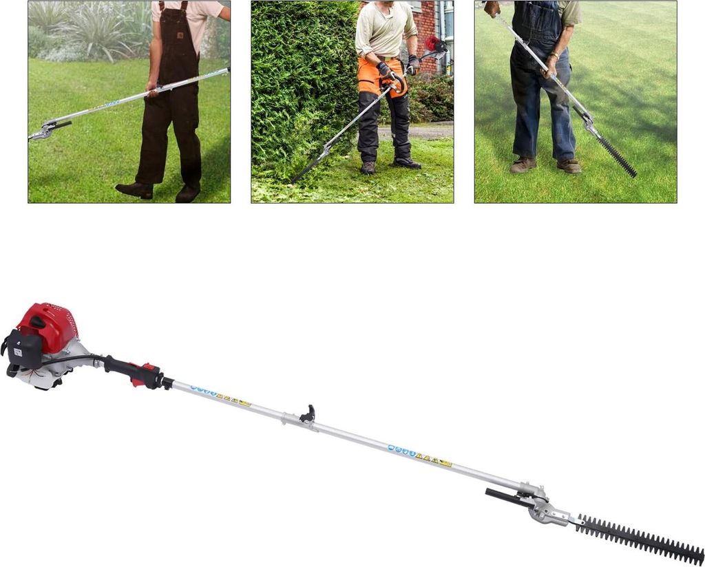 Garten-Multitool - 5‐in‐1 Benzin - Heckenschere, Rasentrimmer, Kettensäge, Freischneider - 51,7 cm³ 2‐Takt Motor - Rot