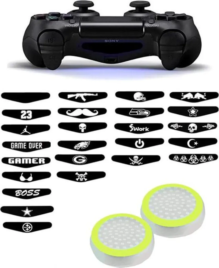 Gommini Joystick PS4 Antiscivolo Bianco-Verde + Adesivi Extra
