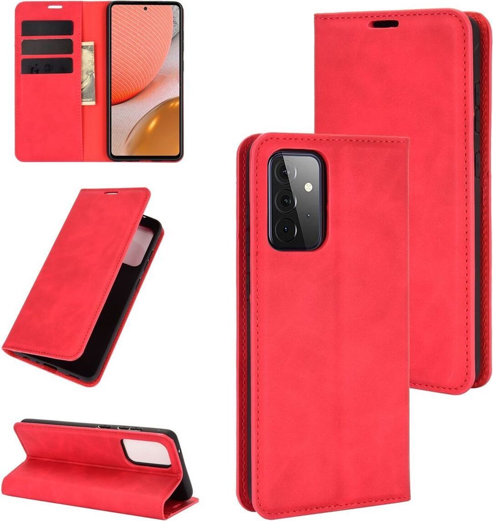König Design Hülle kompatibel mit Samsung Galaxy A72 5G Kunstleder Handyhülle - Handy Case Rot