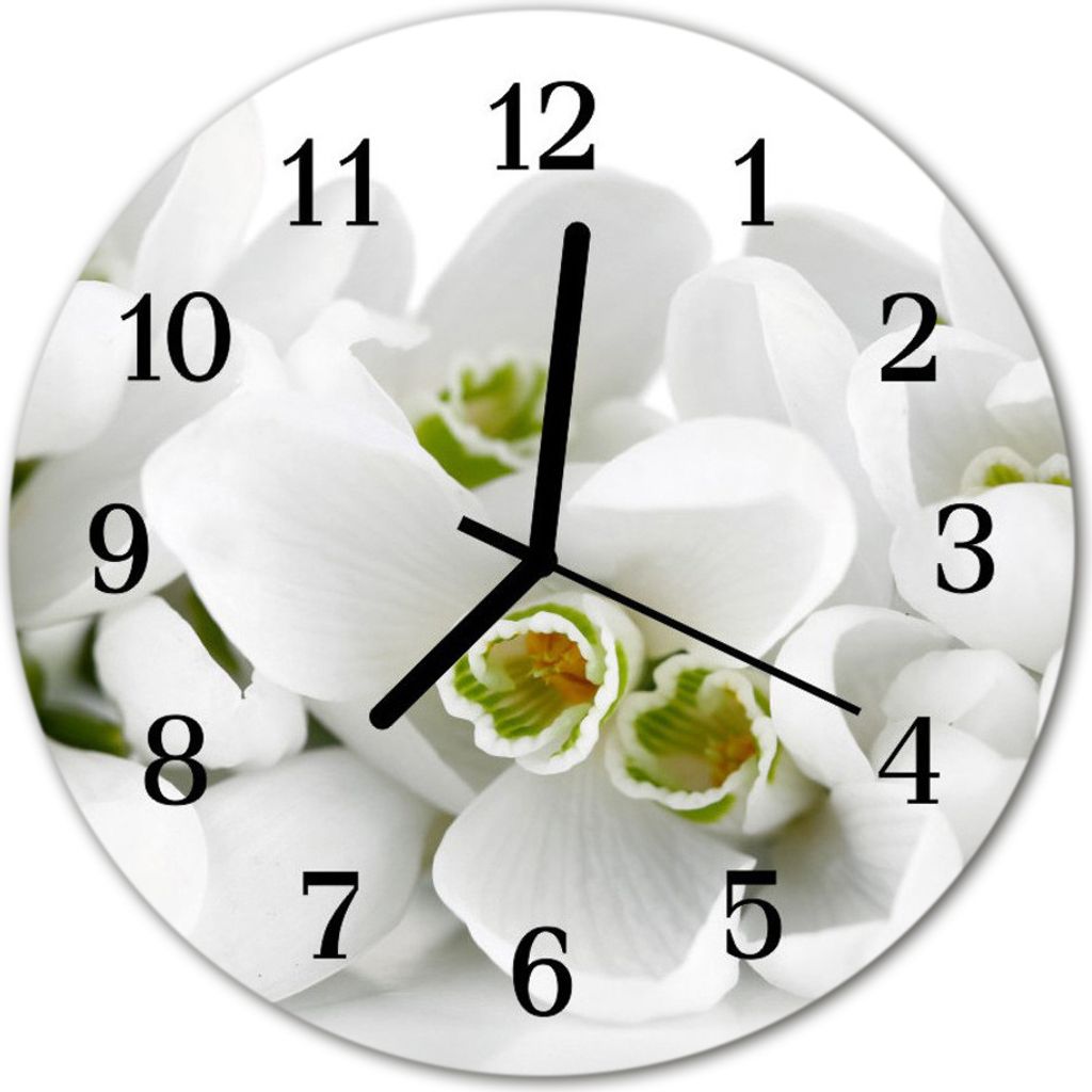 Glasuhr Wanduhr Küchenuhr Echt-Glas 30fi cm Blumen weiß