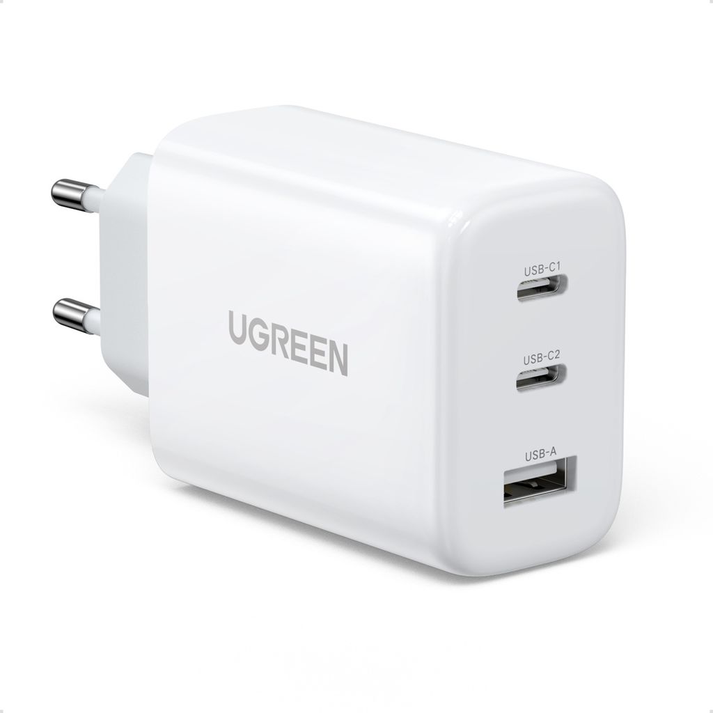 A white UGREEN USB charger with multiple ports, shown from a slight angle on a white background.