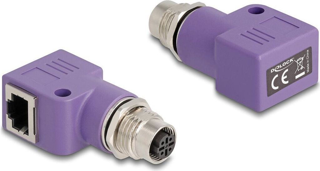 DELOCK M12 Adapter D-kodiert 4 Pin Bu zu RJ45 Bu gewinkelt