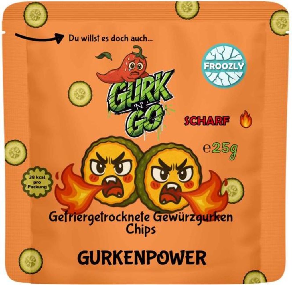 Froozly Gefriergetrocknete Gewürzgurken Chips Scharf 25g Produktbild 