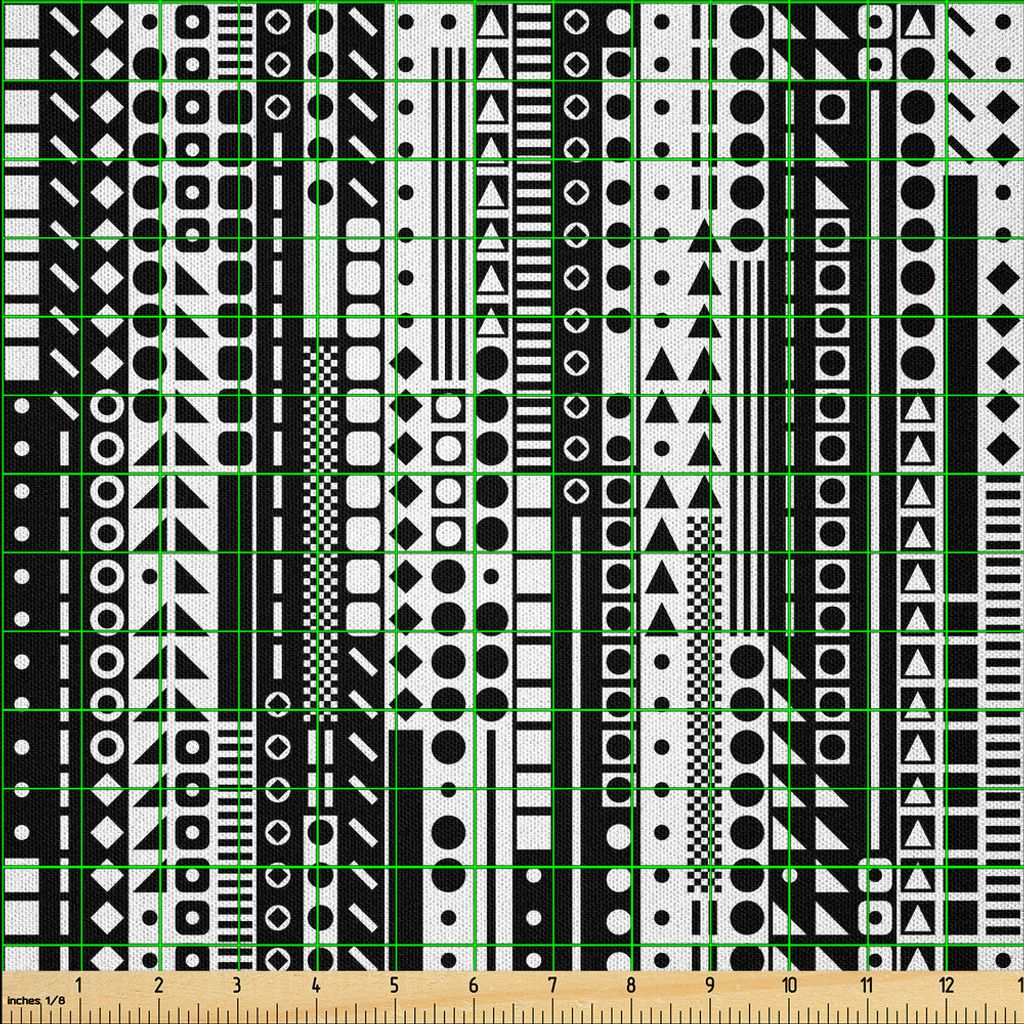 ABAKUHAUS Schwarz und weiß Microfaser Stoff als Meterware , Moderner geometrischer quadratischer Dreieck-Kreis-einfarbiger futuristischer Minimali...