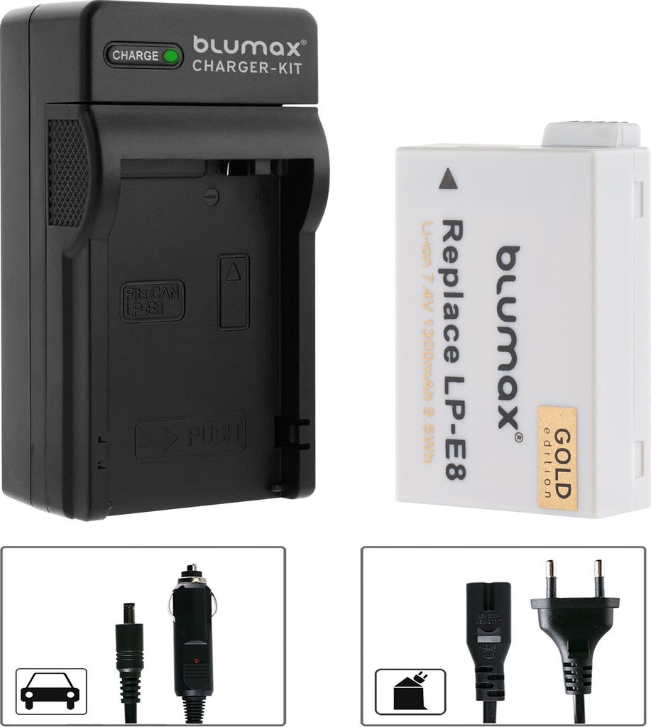 1x Akku + Lader für Canon EOS 550D, 600D, 650D, 700D - LP-E8 1260 mAh (7,2V)