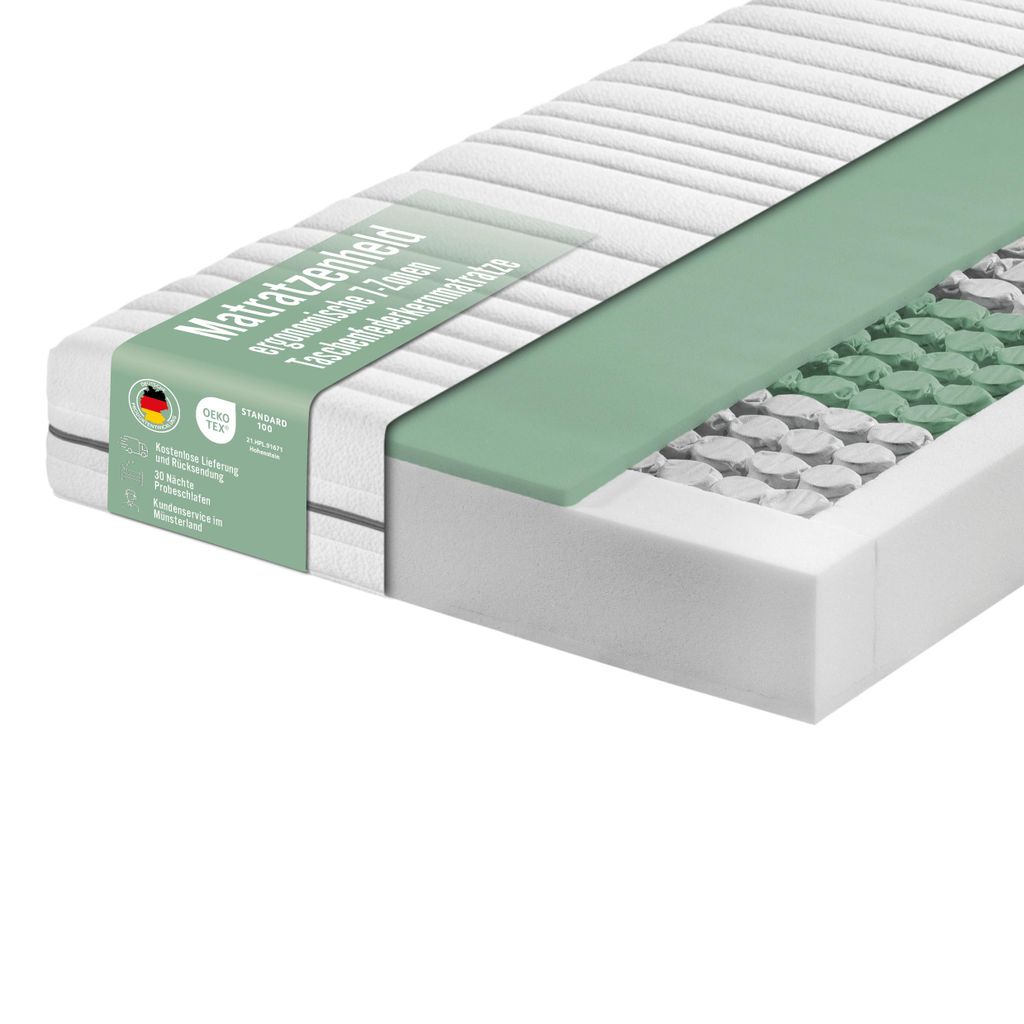 Matratzenheld Relax 7-Zonen Taschenfederkernmatratze | 90 x 200 cm | 18cm | H4