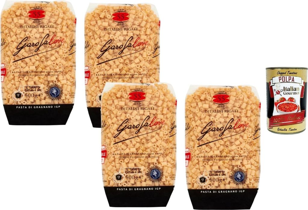 Italian Gourmet Ditalini Rigati Nr. 55 Pasta di Gragnano IGP 4 x 500 g – Kleine gerillte Röhrennudeln aus Hartweizengrieß für Suppen & Pasta e...
