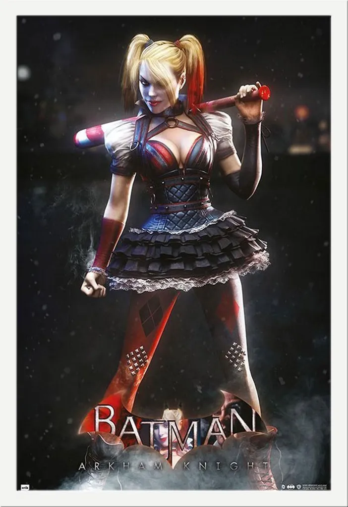 Poster Batman Arkham City Harley Quinn avec Cadre MDF Blanc Shinsuke