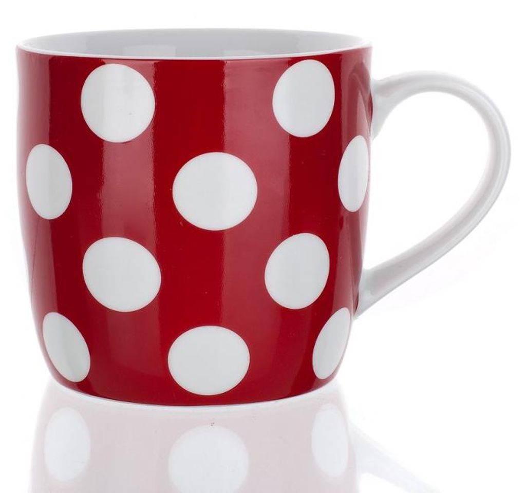 Becher, Kaffeebecher, Keramik, Rot mit weißen Punkten, Dots 310 ml