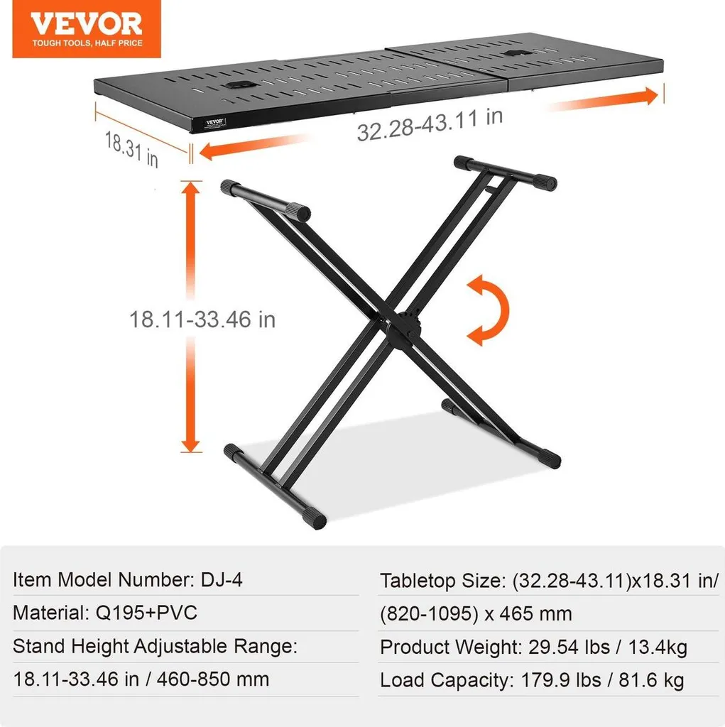 Table DJ Réglable Support Clavier Double X Renforcé Haute Stabilité Pro