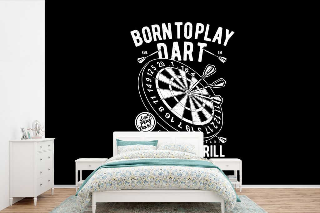 MuchoWow Fototapete für Wohnzimmer oder Schlafzimmer Wandtapete Vinyl Motivtapete Mancave - Dartscheibe - Darts - Vintage - 600x400 cm - Vinylta...