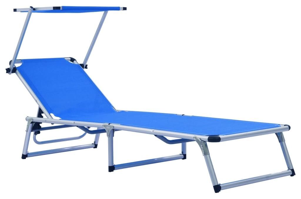 vidaXL Klappbare Sonnenliegen mit Dach 2 Stk. Aluminium Textilene Blau