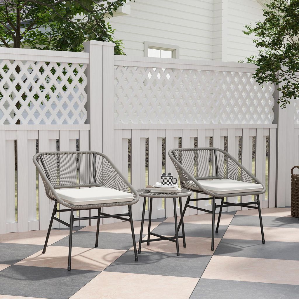 okwish Gartenmöbel Set Polyrattan-Outdoor-Bistro-Set mit 1 Tisch und 2 Stühle,Balkonmöbel-Set Dreiteiliges Set mit verstellbaren Fußpads und Si...