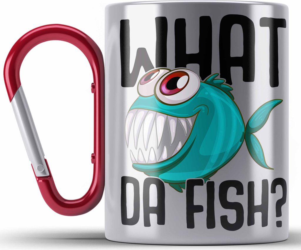 Trendation - Angler Fischer Edelstahl Tasse Karabiner Geschenk Raubfische Hobbyangler Hecht Forelle Barsch Angeln Karabiner Edelstahl Tasse Karabin...