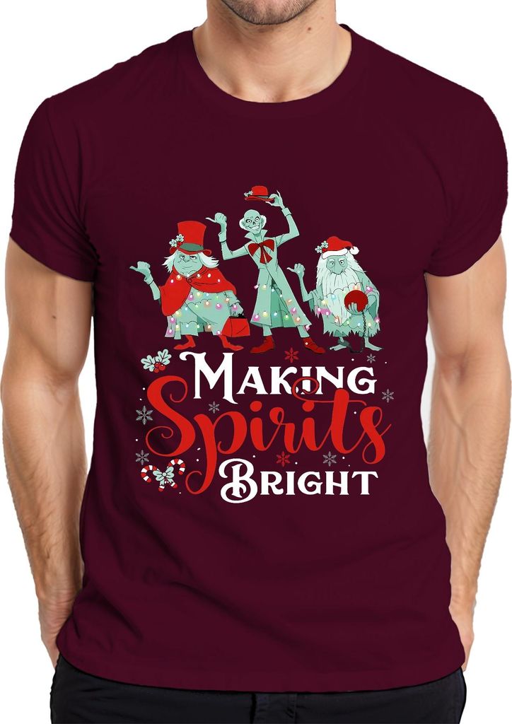 Making Spirits Bright Weihnachten Geister Lichter Lustig Geschenk Herren T-Shirt, Burgundy, XXL