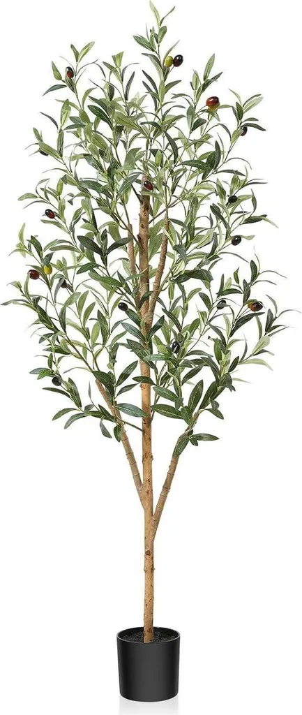 Plante artificielle olivier 120cm : arbre déco tronc bois et fruits