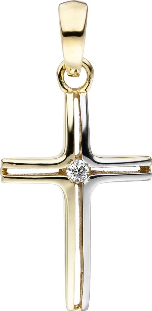 Anhänger Kreuz mit weißen Zirkonia in der Mitte 375 Gold Produktbild 