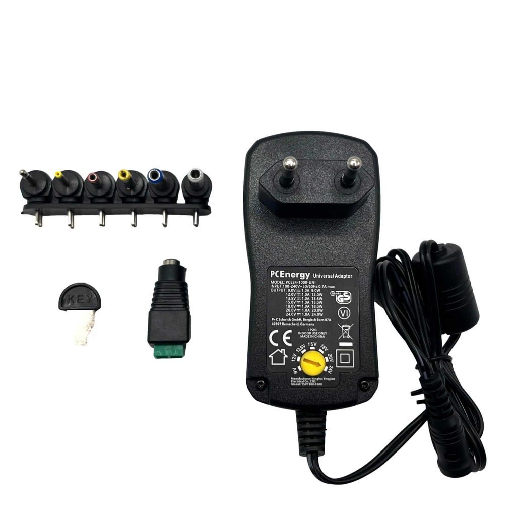 Universal Steckernetzteil, 9-24V DC, 1A, 24W mit 6 Steckern + Terminal Adapter