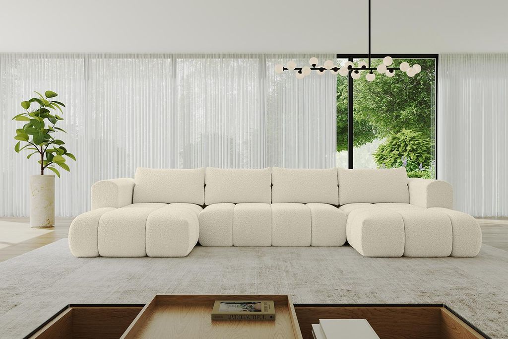 ALTDECOR Ecksofa in U-Form mit Schlaffunktion und Bettkasten CLOUD-U 405x185x90 Beige - Corner Sofa Bett Eckcouch Couch L-Form Schlafcouch Ausziehb...