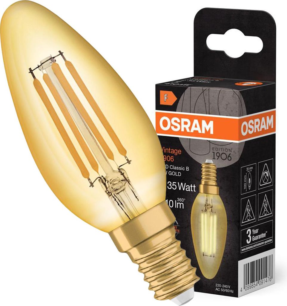 OSRAM Vintage 1906 LED CLASSIC B 4W 824 Gold E14 žiarovka Obrázok produktu 