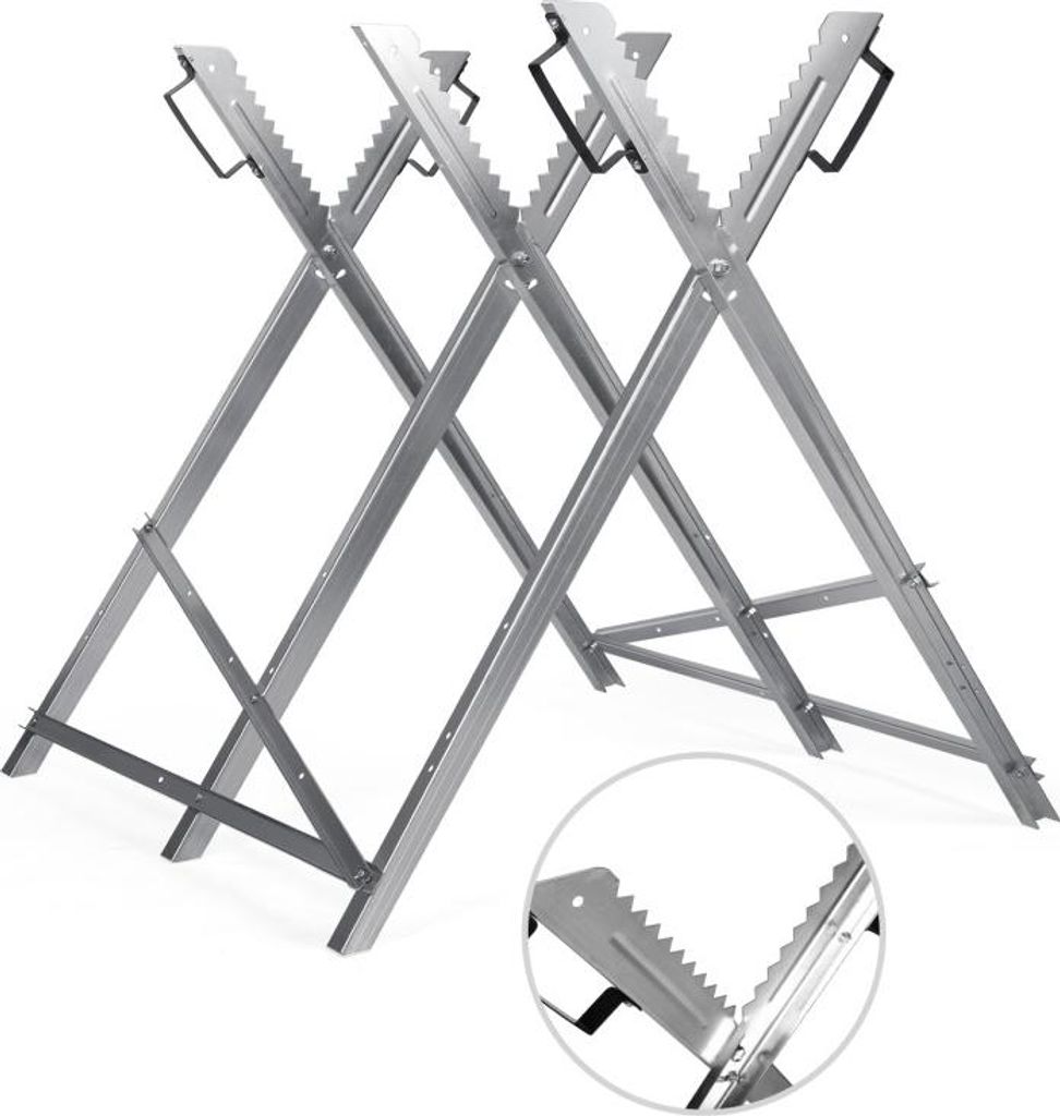 Faziango Sägebock klappbar, Silber 150kg, Holzschneidebock als Sägehilfe, verzinkt zusammenklappbarer Haltebock 3-fach