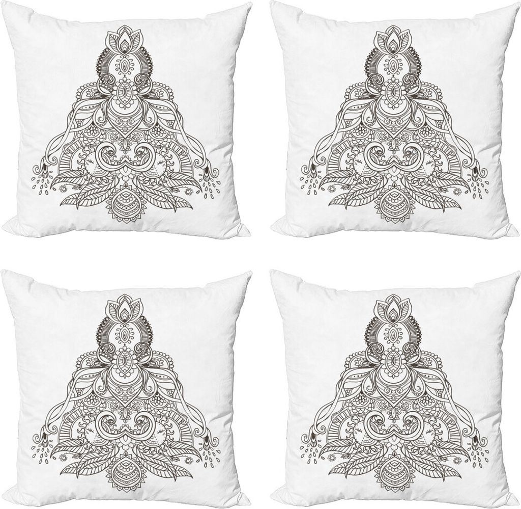 ABAKUHAUS Mandala Kissenbezug Set (4 Stück), Lotus Sun Art Design, Moderner Doppelseitiger Digitaldruck, 45 cm x 45 cm, Weiß und Schwarz