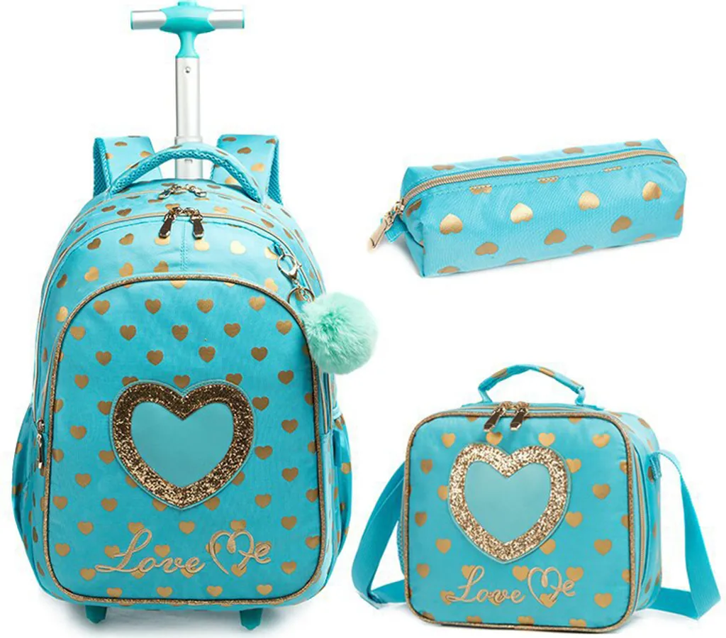 Zaino Trolley Scuola Elementare 3 Pezzi, Zainetto con Ruote 6 Ruote