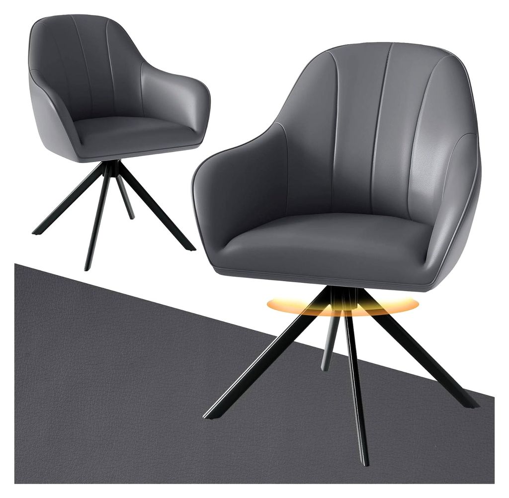 Drehbare Esszimmerstühle im 2er Set mit Armlehne | Polsterstuhl mit 5 cm Kissen & Metallbeinen | Moderner Küchenstuhl für Esszimmer, Wohnzimmer,...