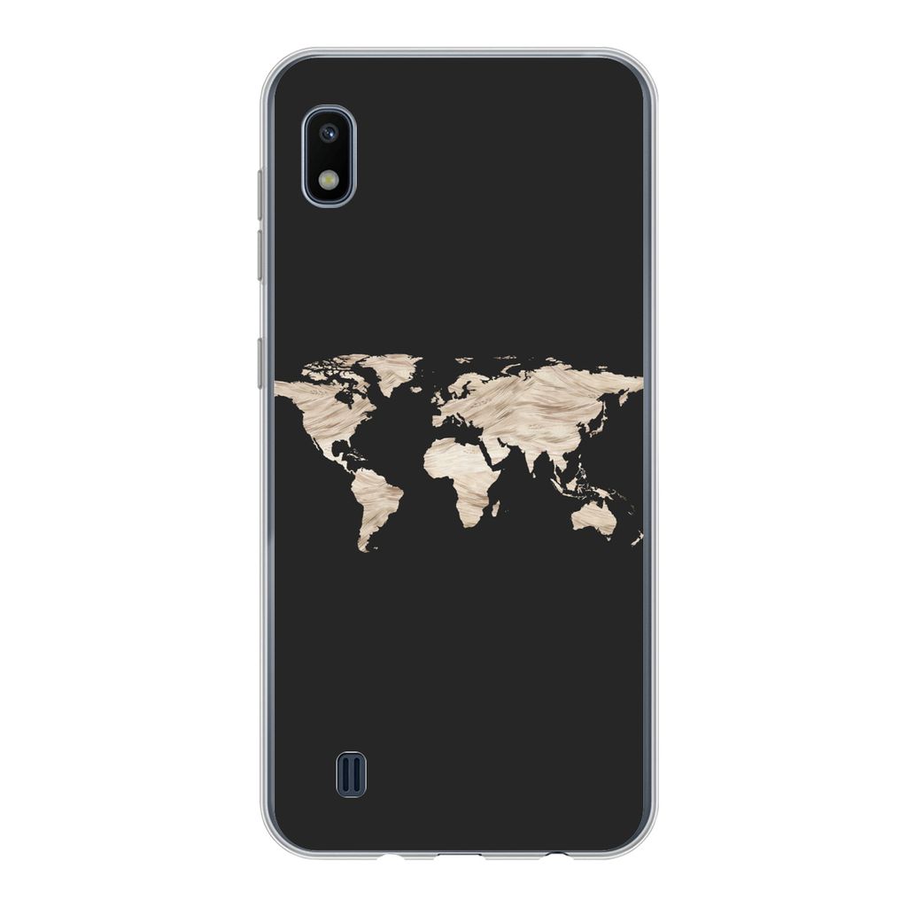 MuchoWow Handyhülle Schutzhülle Hülle für Samsung Galaxy A10 Weltkarte - Heu - Braun Silikon Softcase Handy Hülle - Schutzhülle
