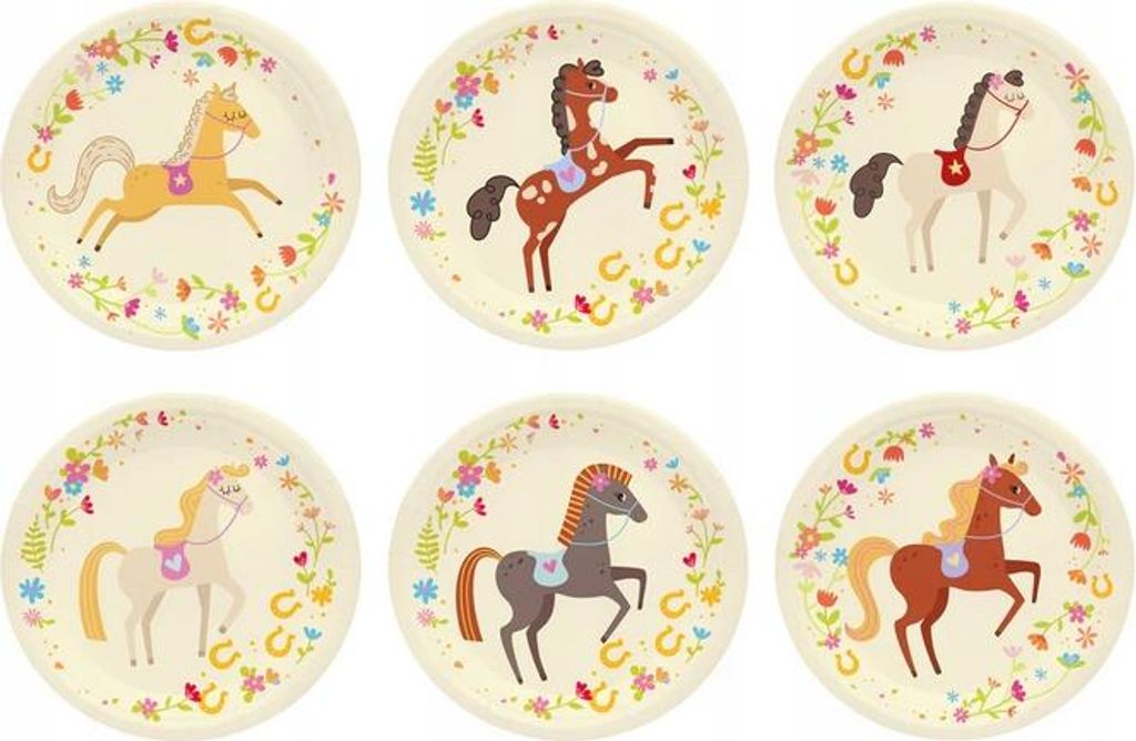 Pappteller PFERDE Pferde Ponys Pferdemix Geburtstag Party 18cm 6St.