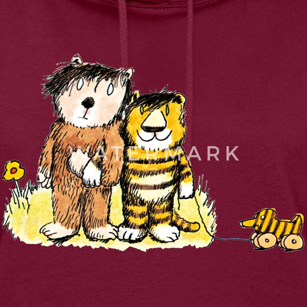 Spreadshirt Janosch Tiger, Bär und Tigerente auf Wiese Damen Hoodie, XXL, Bordeaux